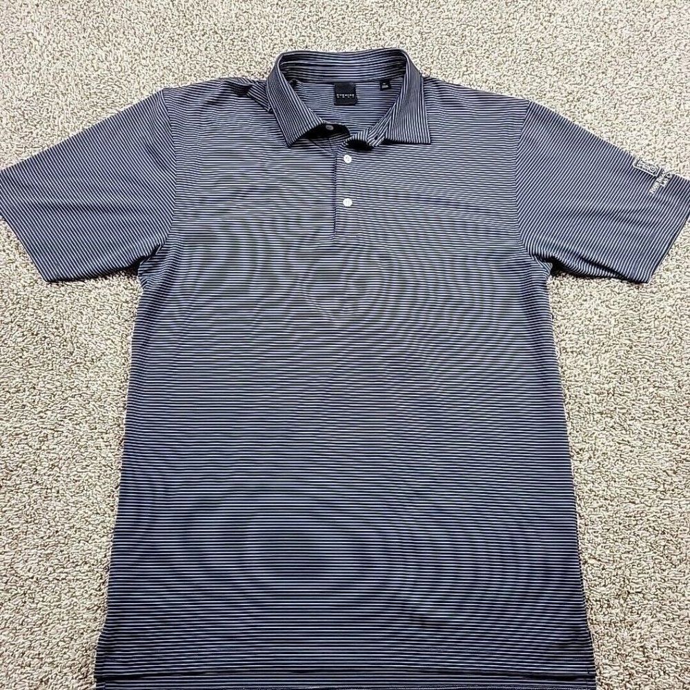 Dunning Polo Shirt Mens XL Gray Blue Striped Short Slv Golf W Logo